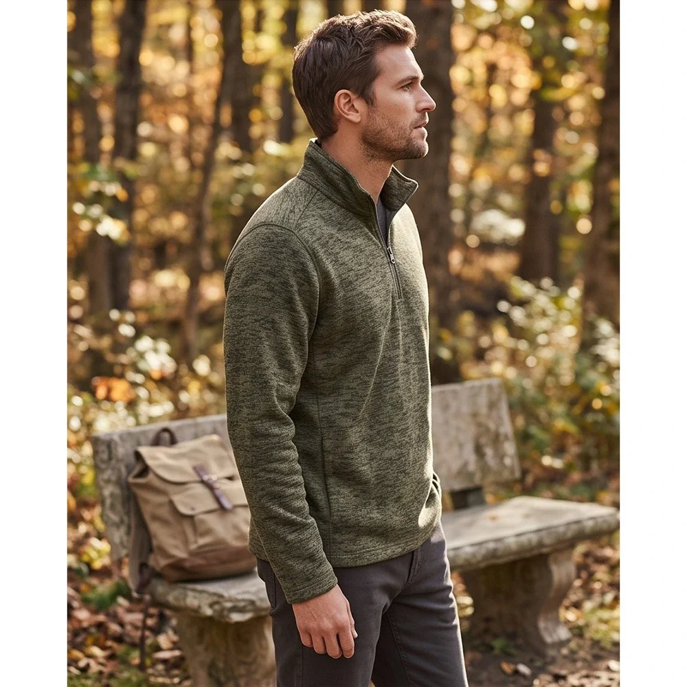 Lands End Mens XL Quarter Zip Fleece Pullover Sweater Olive‎ Green Heather
